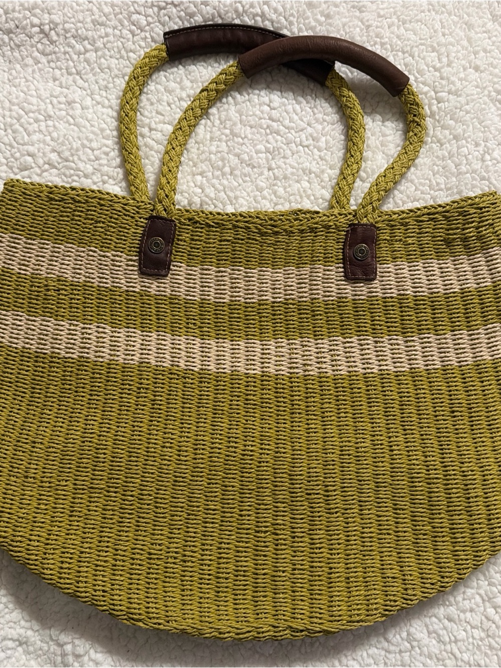 Gap Vintage Woven Straw Tote Bag in Olive with Cream Stripes